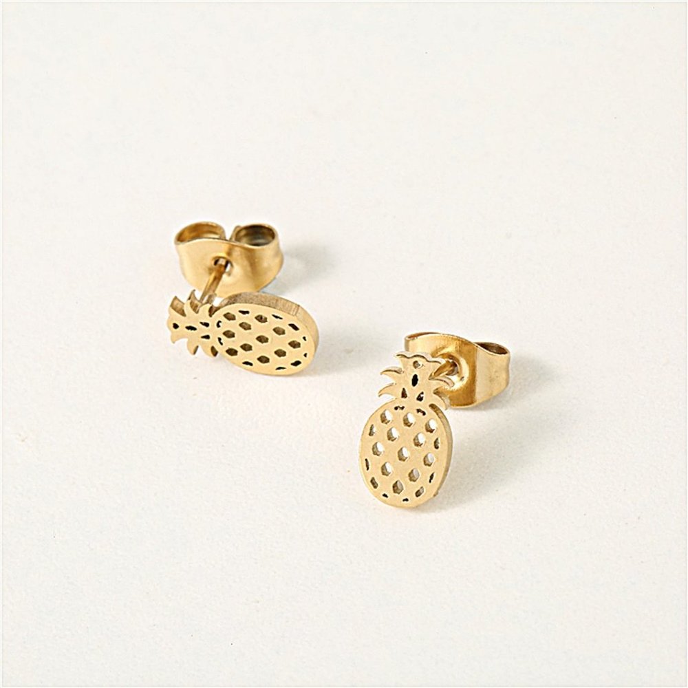 Pineapple 18K Gold Plated Sterling Silver Stud Earrings - Picture 3 of 7